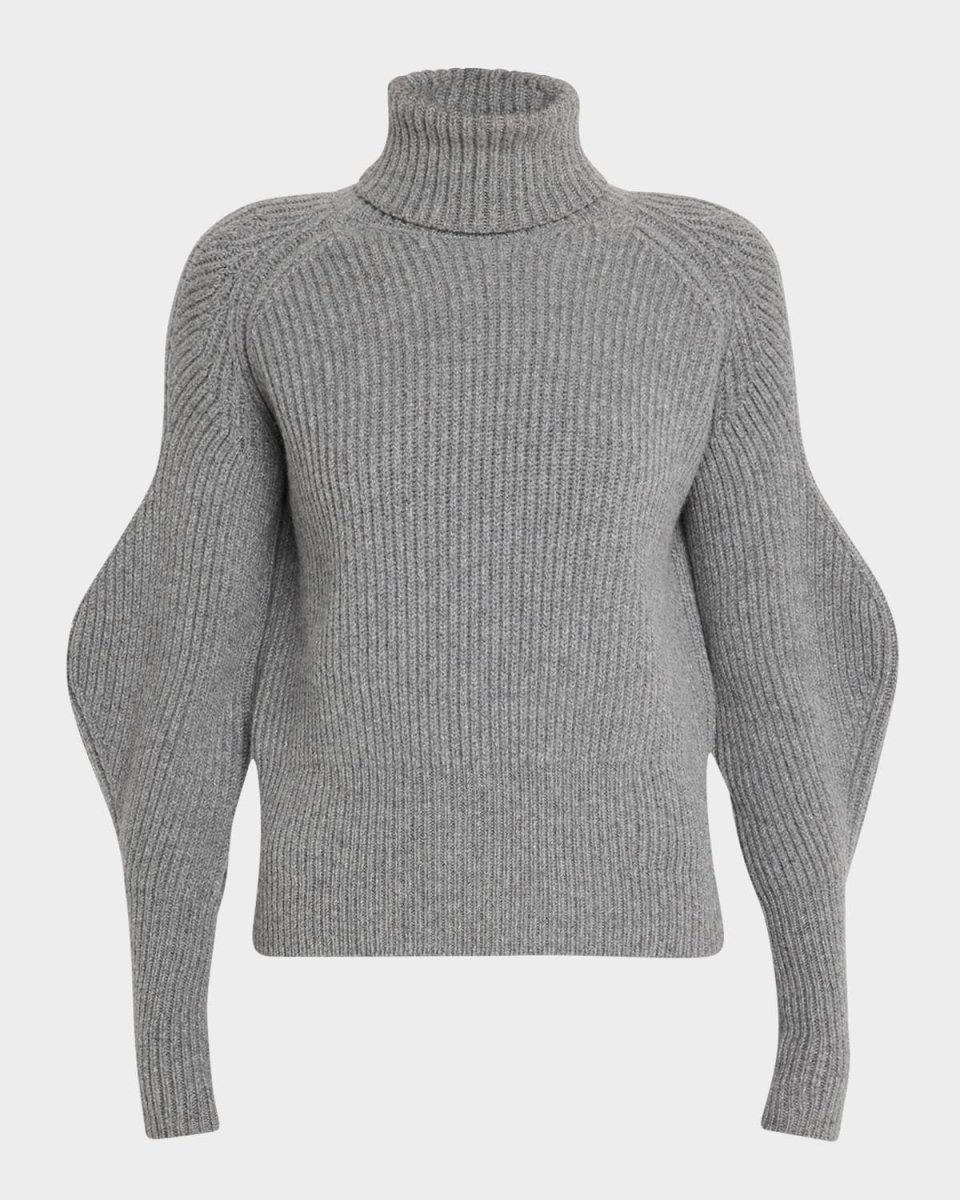 Roche Turtleneck Sculpted-Sleeve Wool-Cashmere Sweater